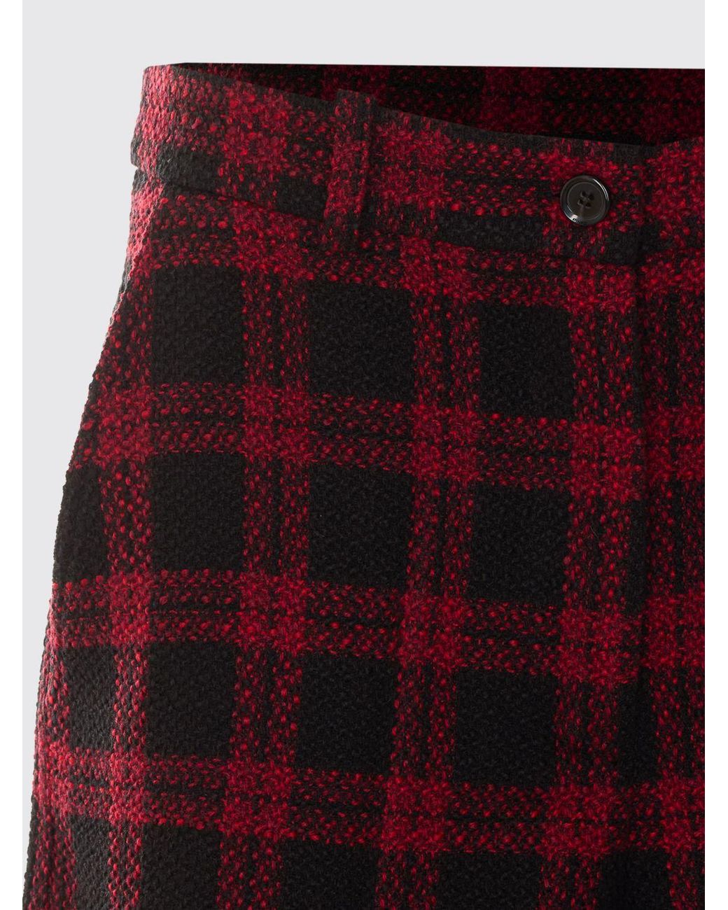 Pinko Red Cropped High-Waisted Check Wool-Blend Shorts With Belt Loops