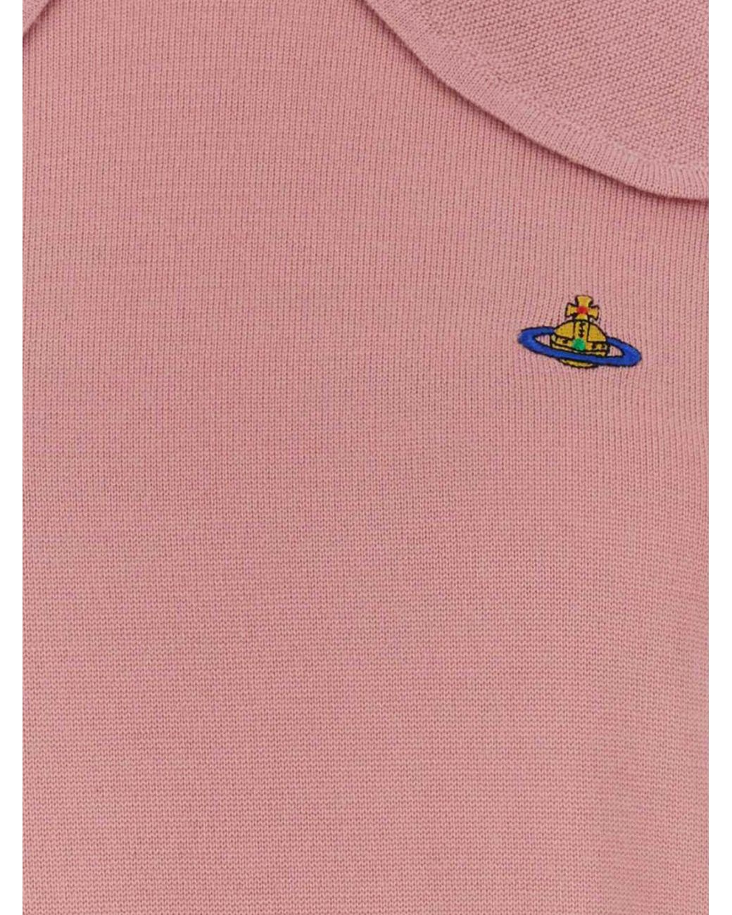 Vivienne Westwood Pink Wool Knit Polo With Sailor Collar And Orb Logo