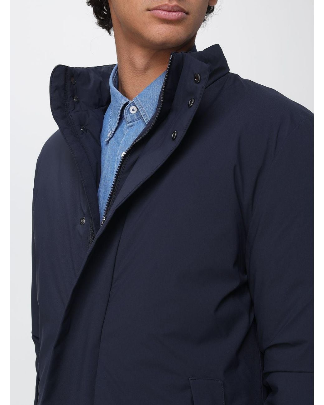 Save The Duck Blue Short Padded Waterproof Polyester Parka With Hood for men