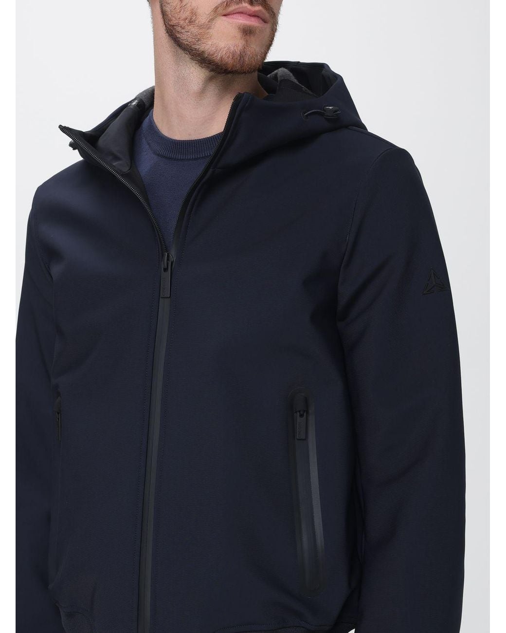 Heskimo Blue Nylon Hooded Windbreaker Jacket With Zip Closure for men