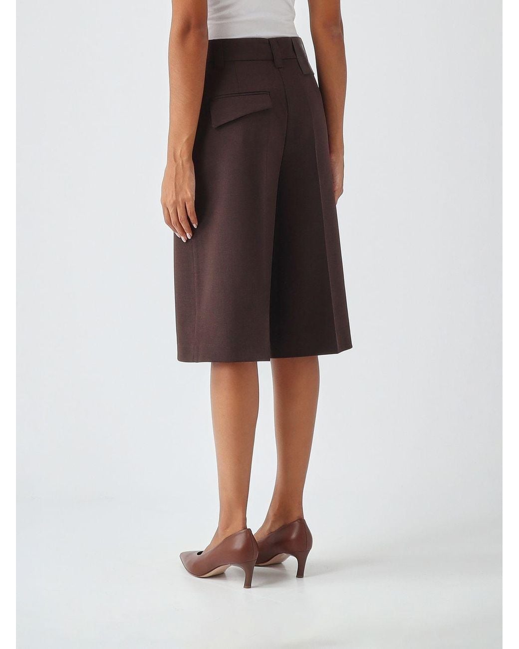 Pinko Brown High-Waisted Knee-Length Wool Blend Shorts