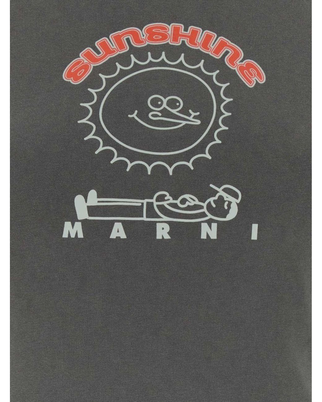 Marni Blue Slim Fit Cotton T-Shirt With Contrasting Logo Print