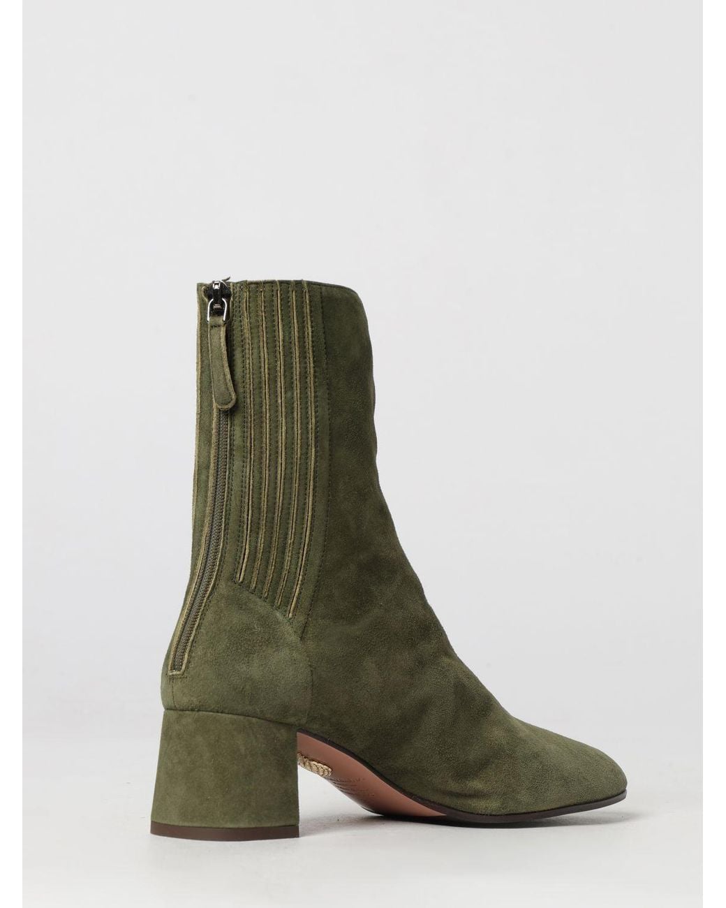 Aquazzura Green Saint Honorè Suede Ankle Boots With A Mid Heel