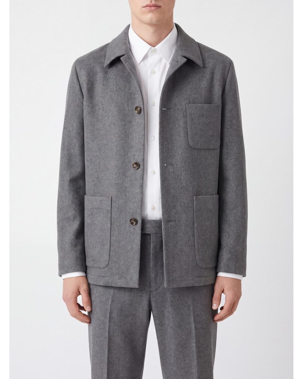 Lardini Gray Pure Cashmere Shirt Jacket With Patch Pockets And Classic Collar for men