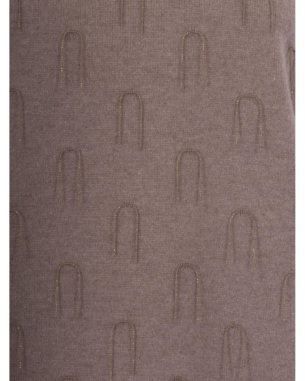 Fabiana Filippi Brown Wool, Silk And Cashmere Mock Neck Jumper With Jewelled Detail
