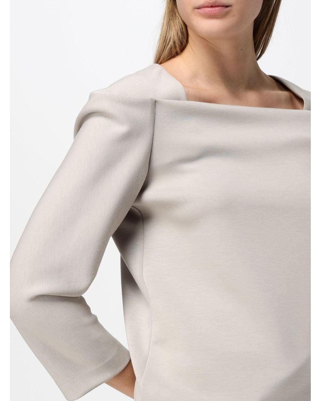 MEIMEIJ Gray Long-Sleeved Crêpe Top With A Square Neckline