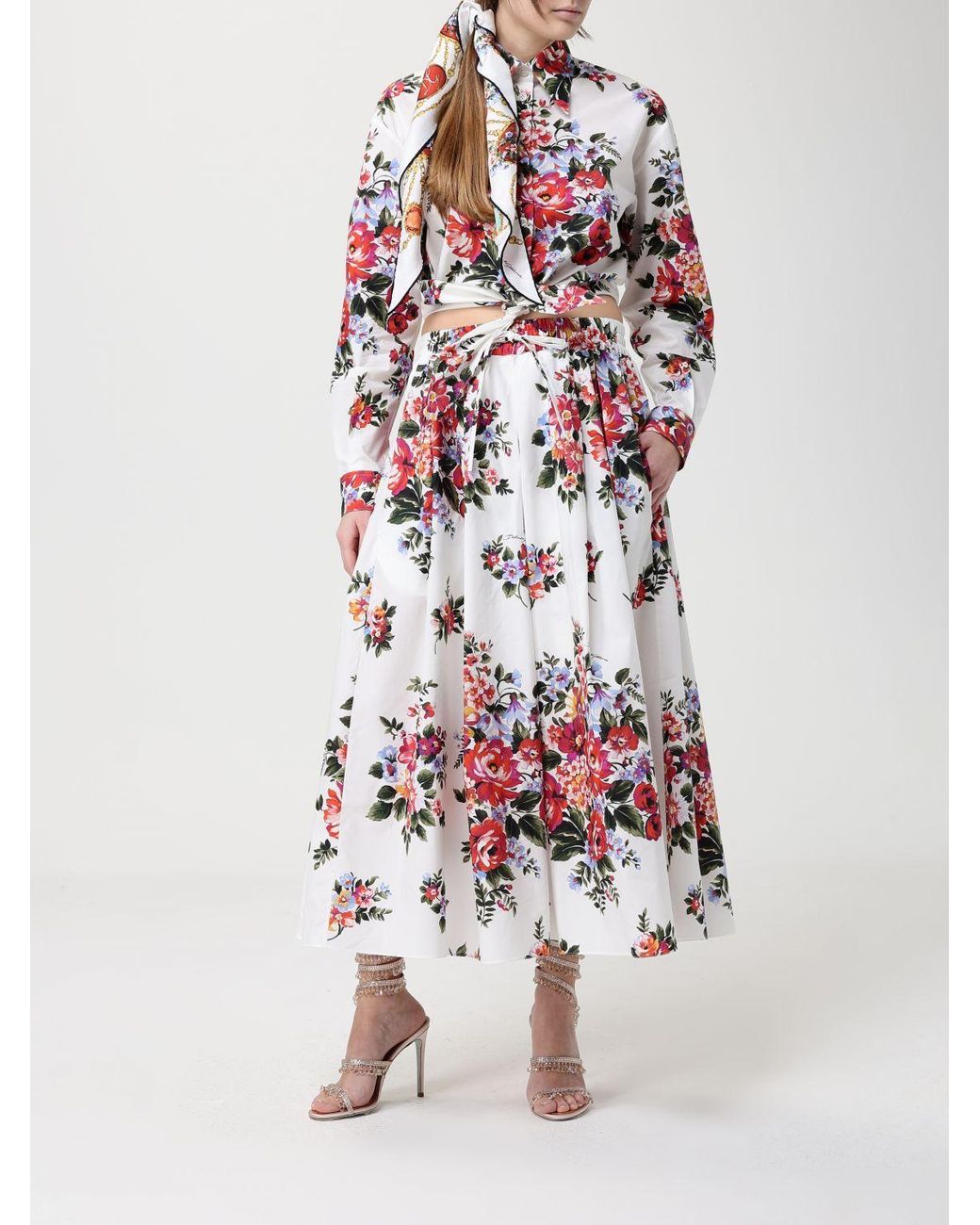 Dolce & Gabbana White Dolce &Amp Gabbana Printed Poplin Midi Skirt