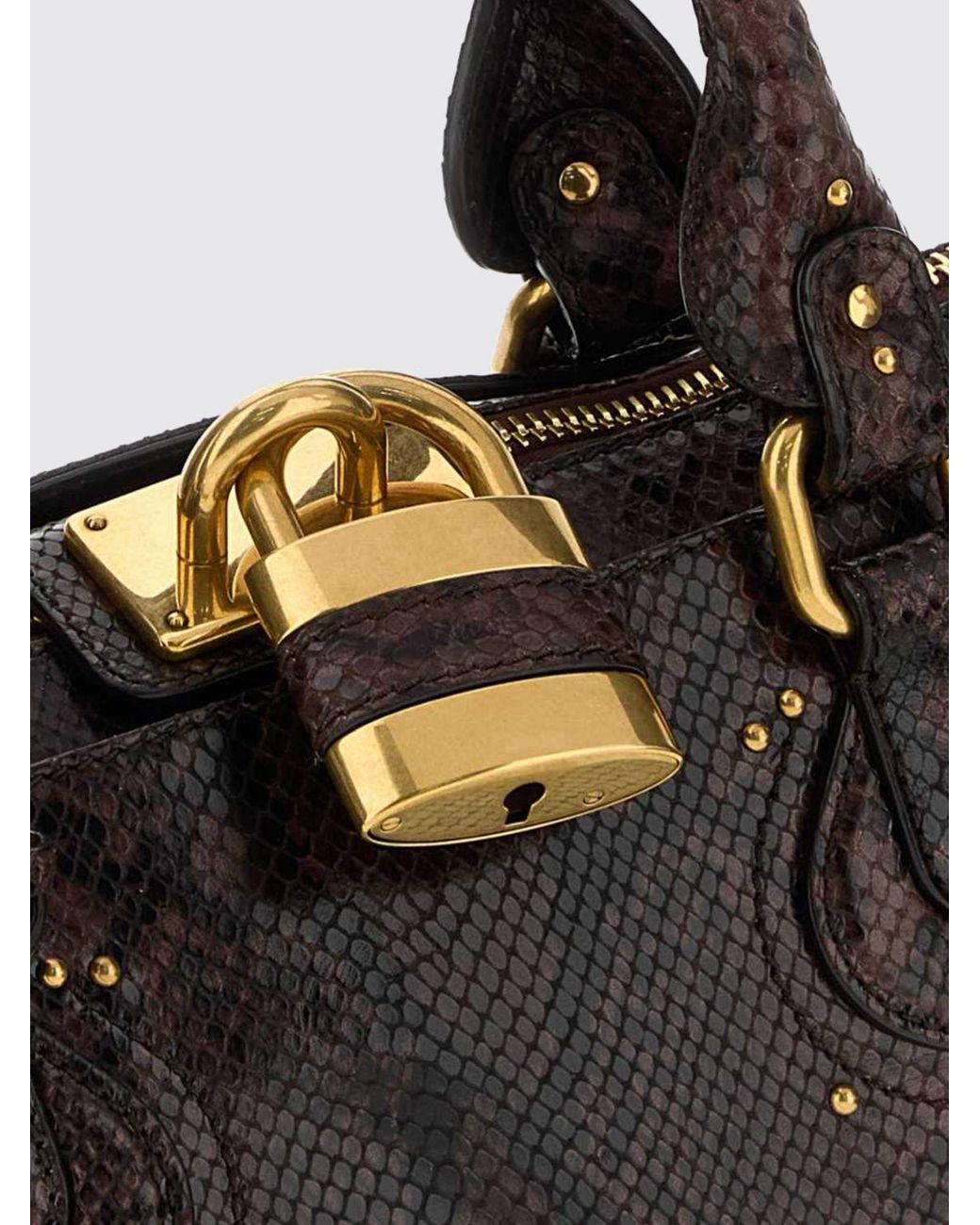 Chloé Black ChloÉ Paddington Python-Print Leather Handbag With Padlock