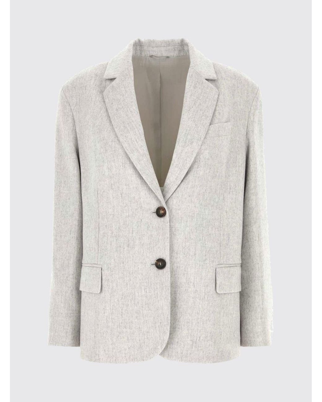 Brunello Cucinelli Gray Single-Breasted Wool Blazer With Peak Lapels