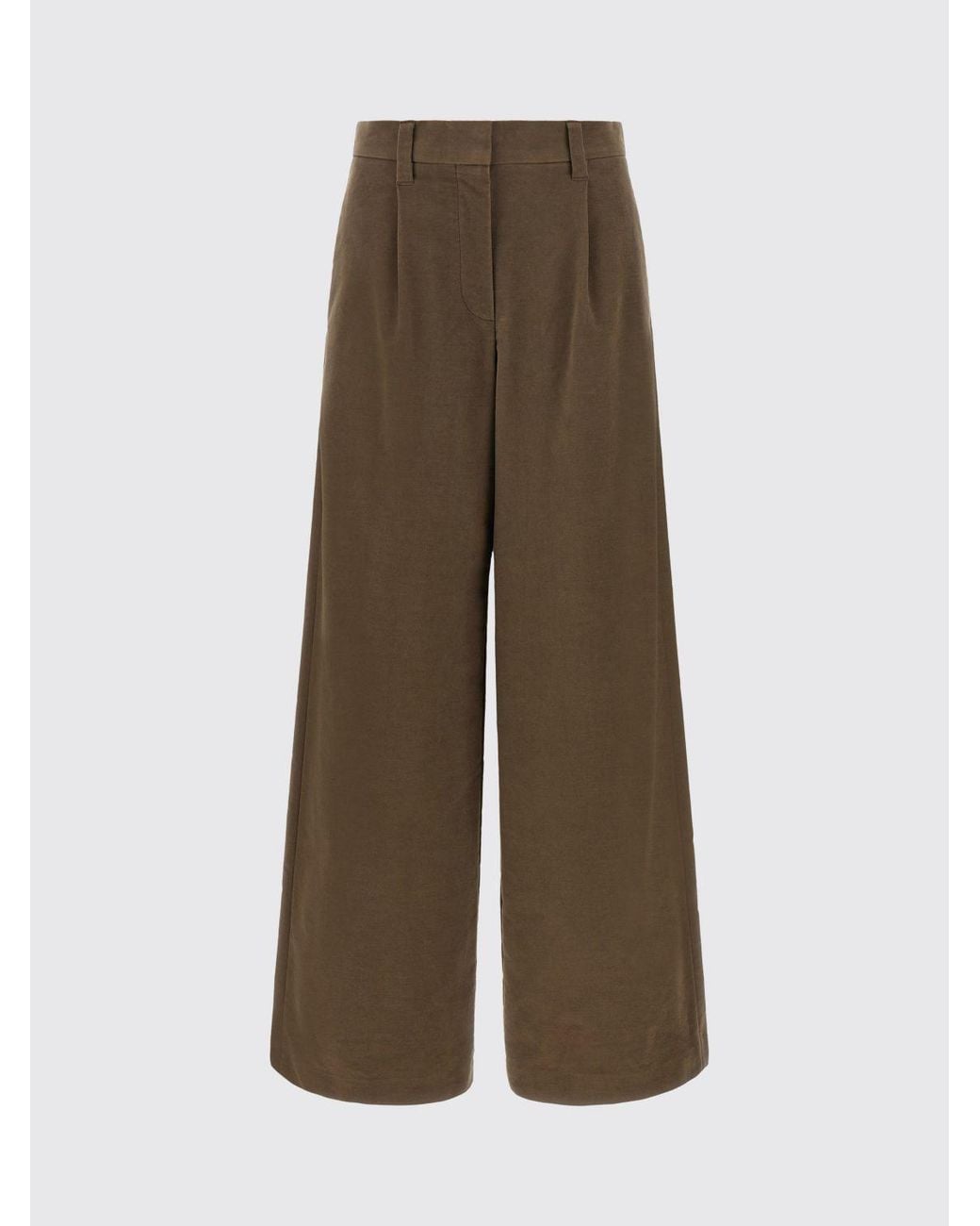 Brunello Cucinelli Brown Wide-Leg 100% Cashmere Tailored Trousers With Monili