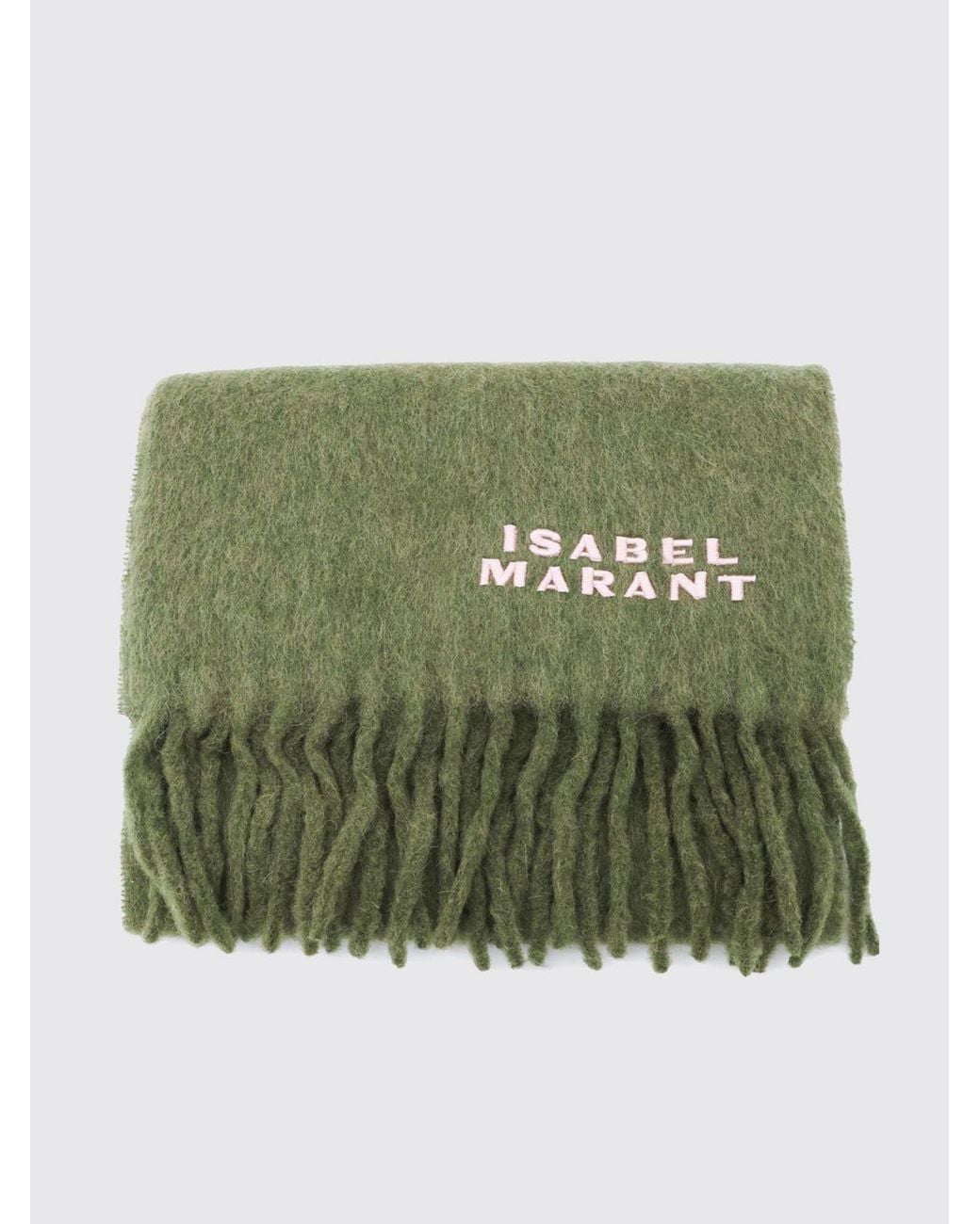 Isabel Marant Green Firny Embroidered-Logo Alpaca Wool-Blend Scarf With Fringes