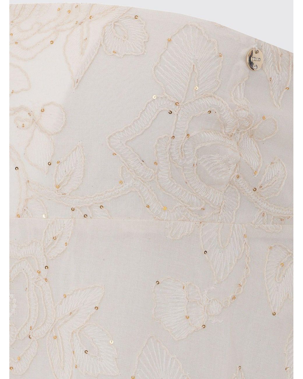 Liu Jo Natural Cotton Dress With Embroidery And Sequins