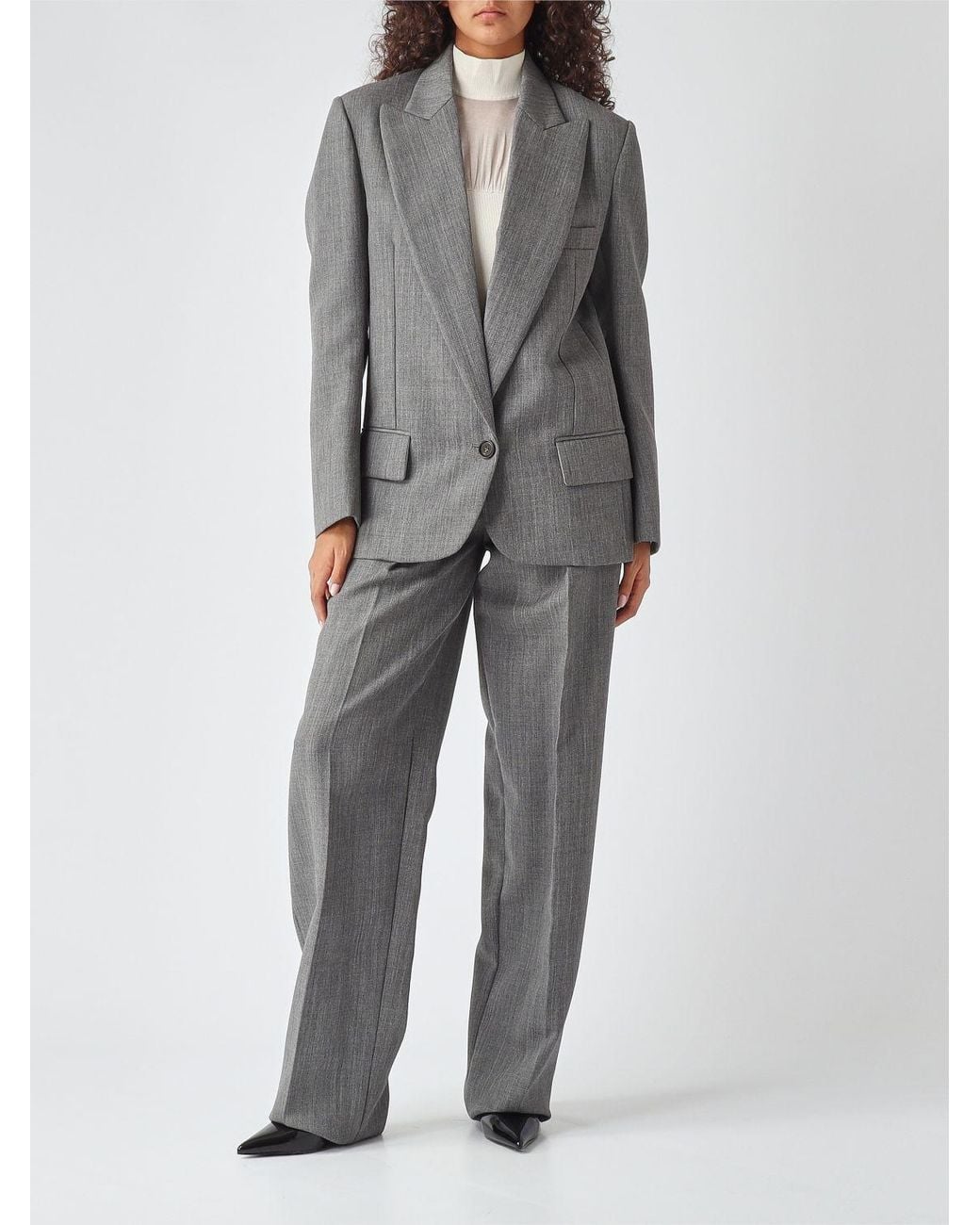 Elisabetta Franchi Gray Single-Breasted Cropped Virgin Wool Blazer With Peak Lapels