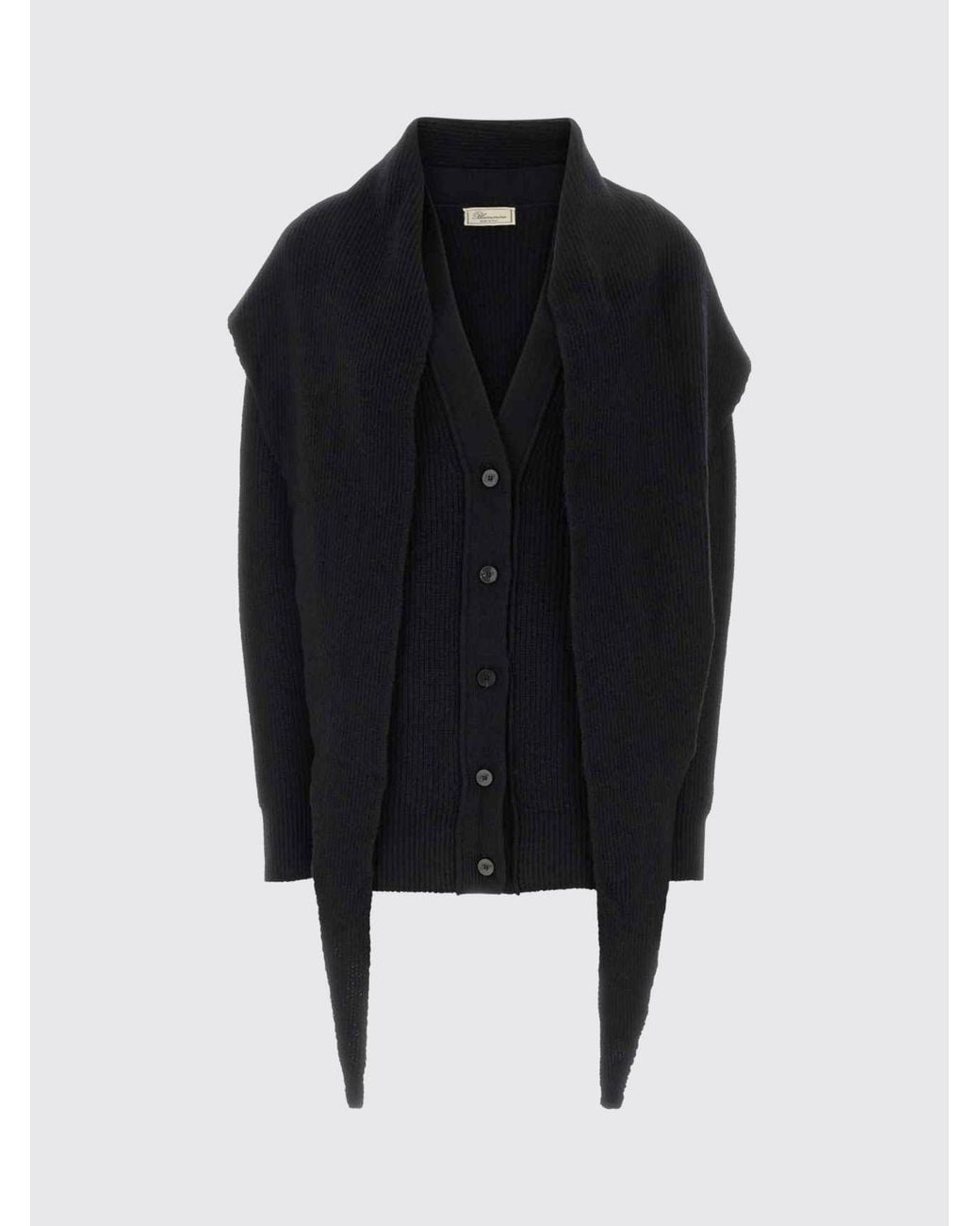Blumarine Black Asymmetrical Virgin Wool Cardigan With Shawl Collar