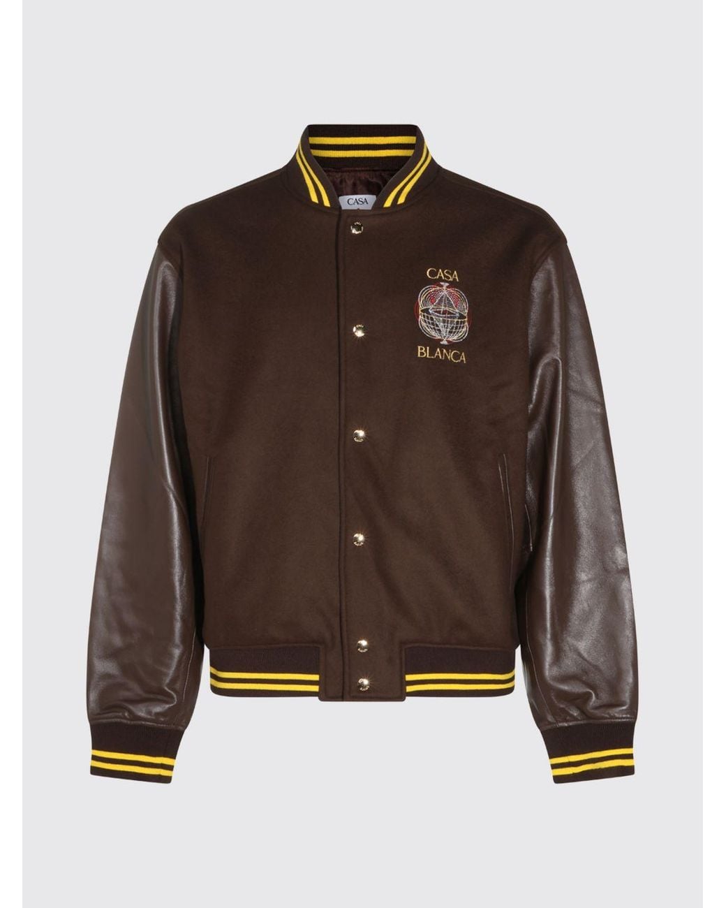 Casablanca Brown Virgin Wool Blend Varsity Bomber Jacket With Patches And Embroidered Logo for men