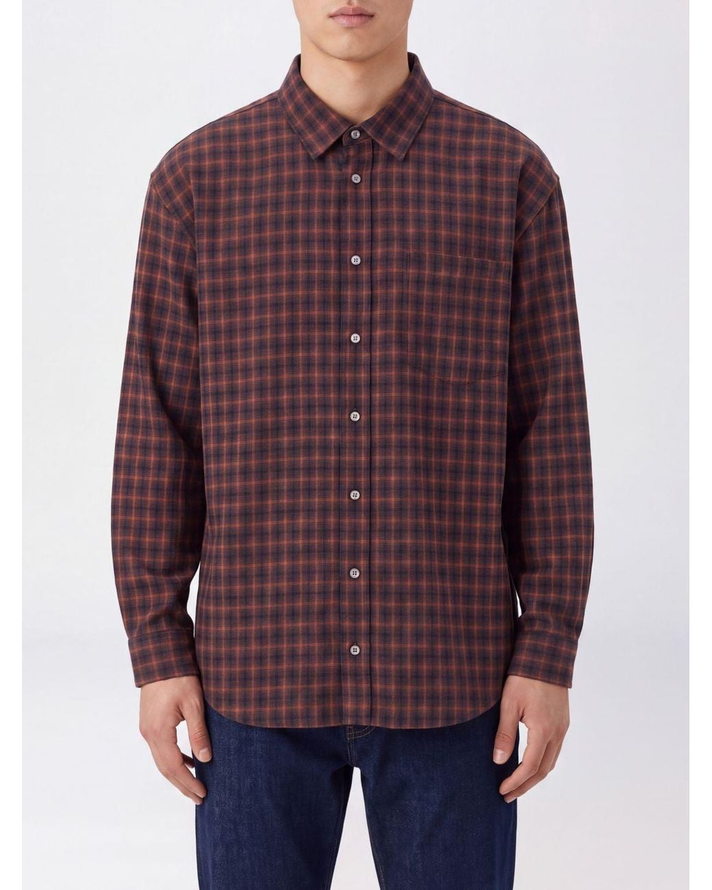 DUNST Purple Relaxed Fit Gingham Check Cotton Shirt With Patch Pocket for men