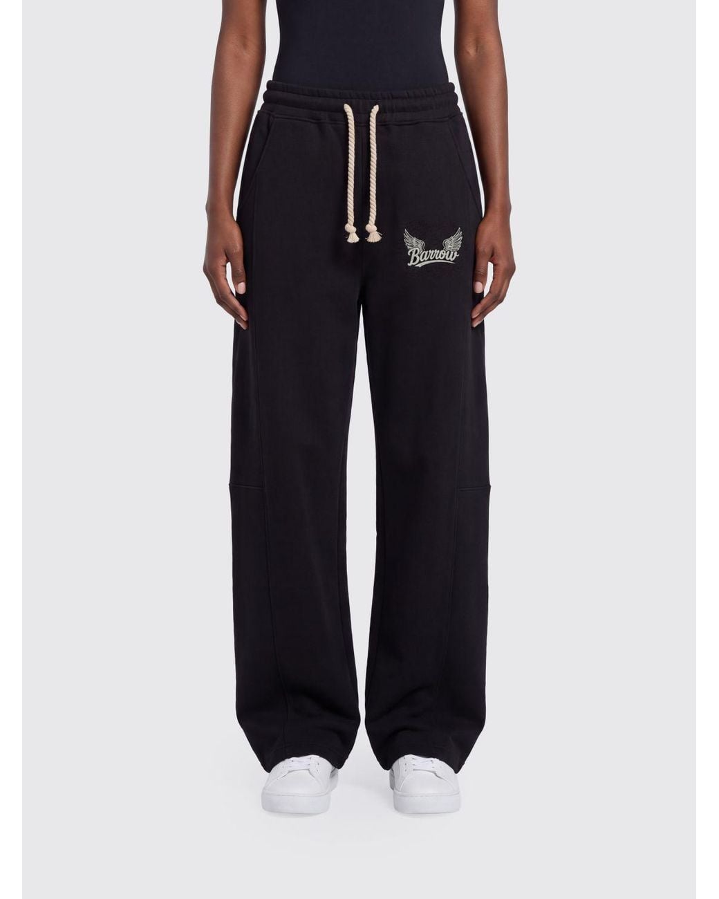 Barrow Black Wide-Leg High-Waisted Cotton Jogging Trousers With Drawstring