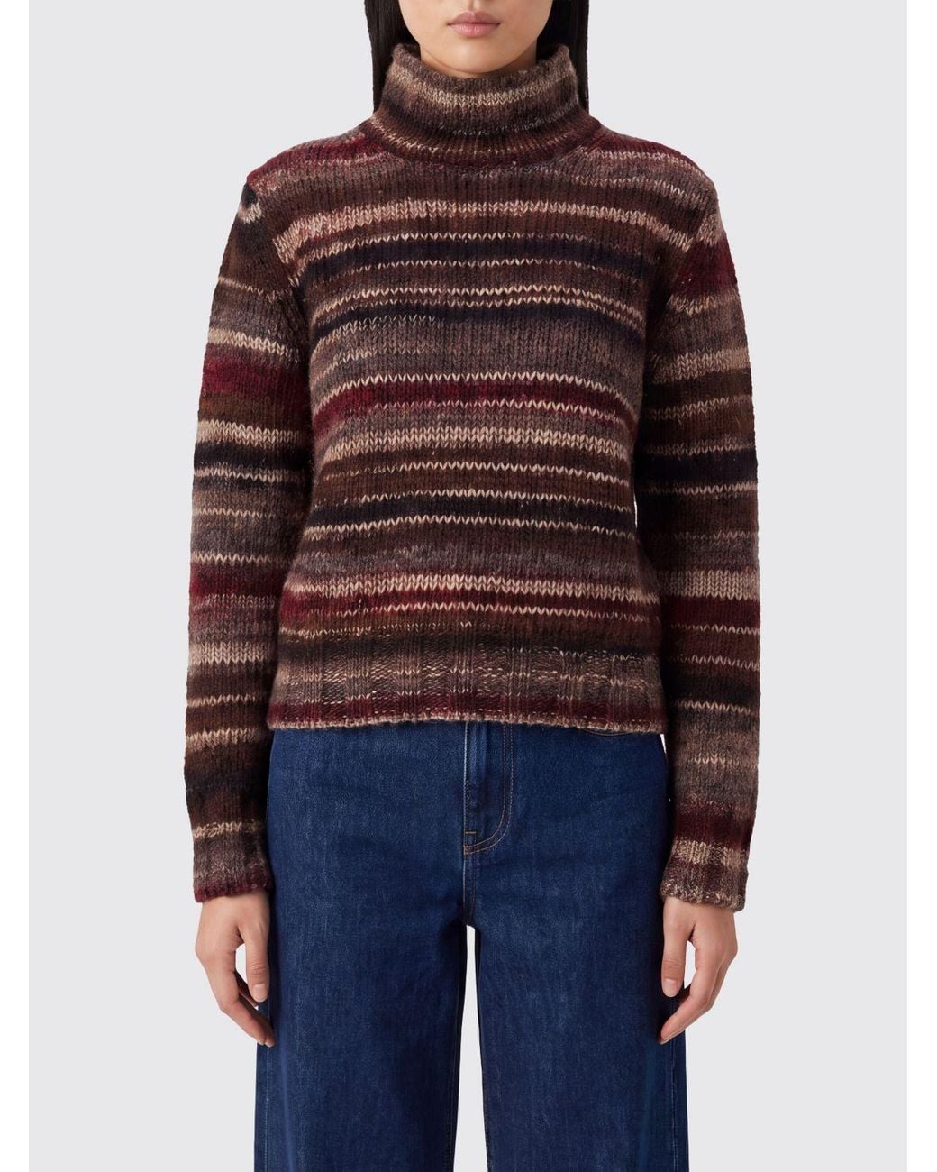Kangra Blue Striped High-Neck Wool-Blend Sweater With Long Sleeves