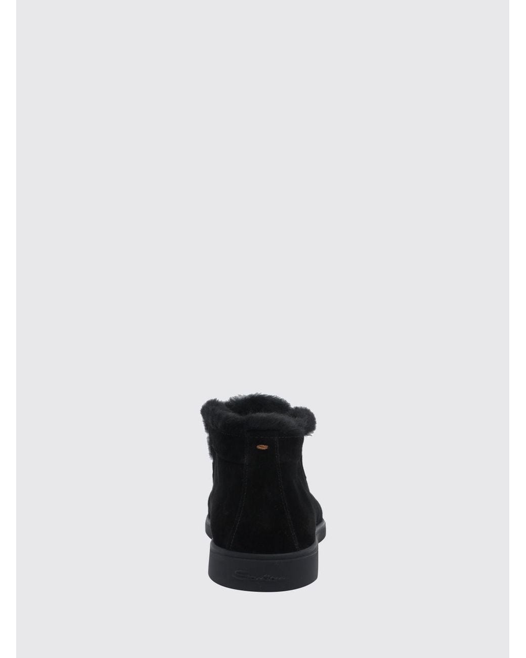 Santoni Black Suede Ankle Boots With Shearling Lining