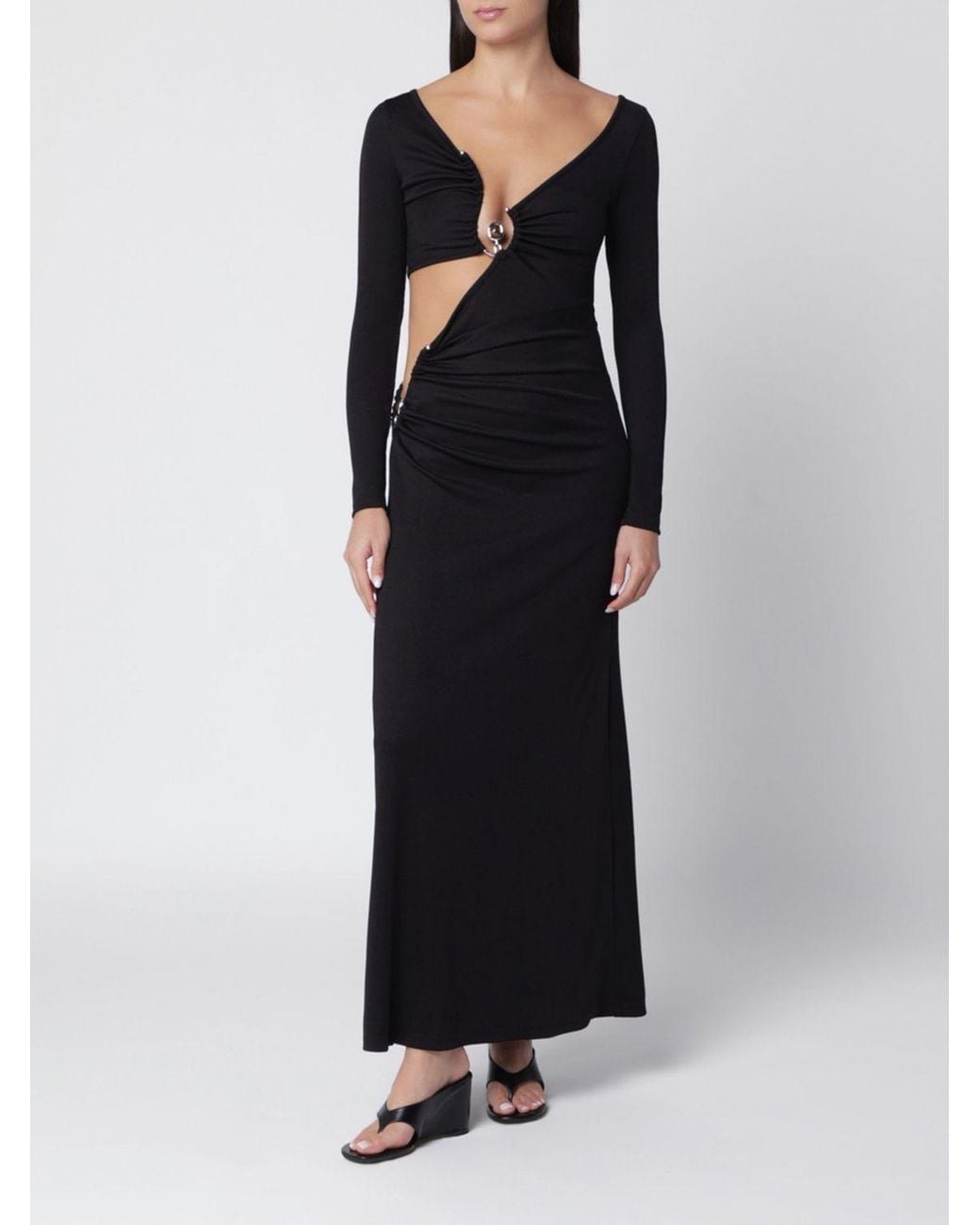 Christopher Esber Black Long-Sleeved Cut-Out Jersey Gown With Draped Waist