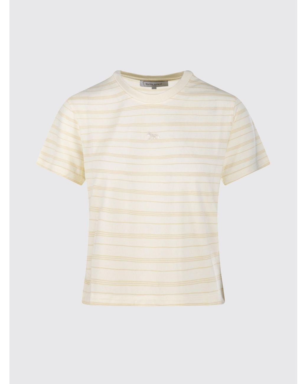 Maison Kitsuné White Maison Kitsun&Eacute Striped Cropped Lyocell T-Shirt With Embroidered Logo