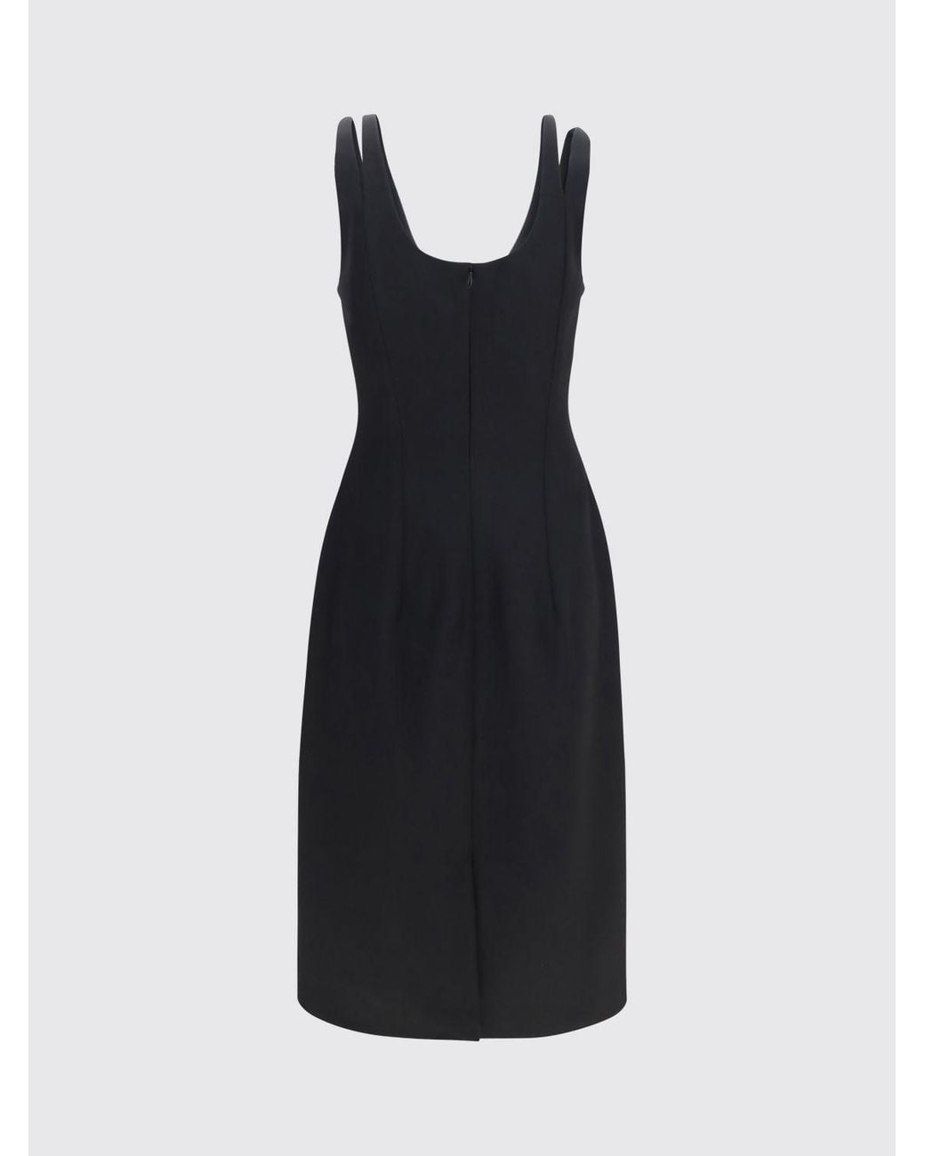 Versace Black Virgin Wool Cut-Out Midi Sheath Dress With Square Neckline