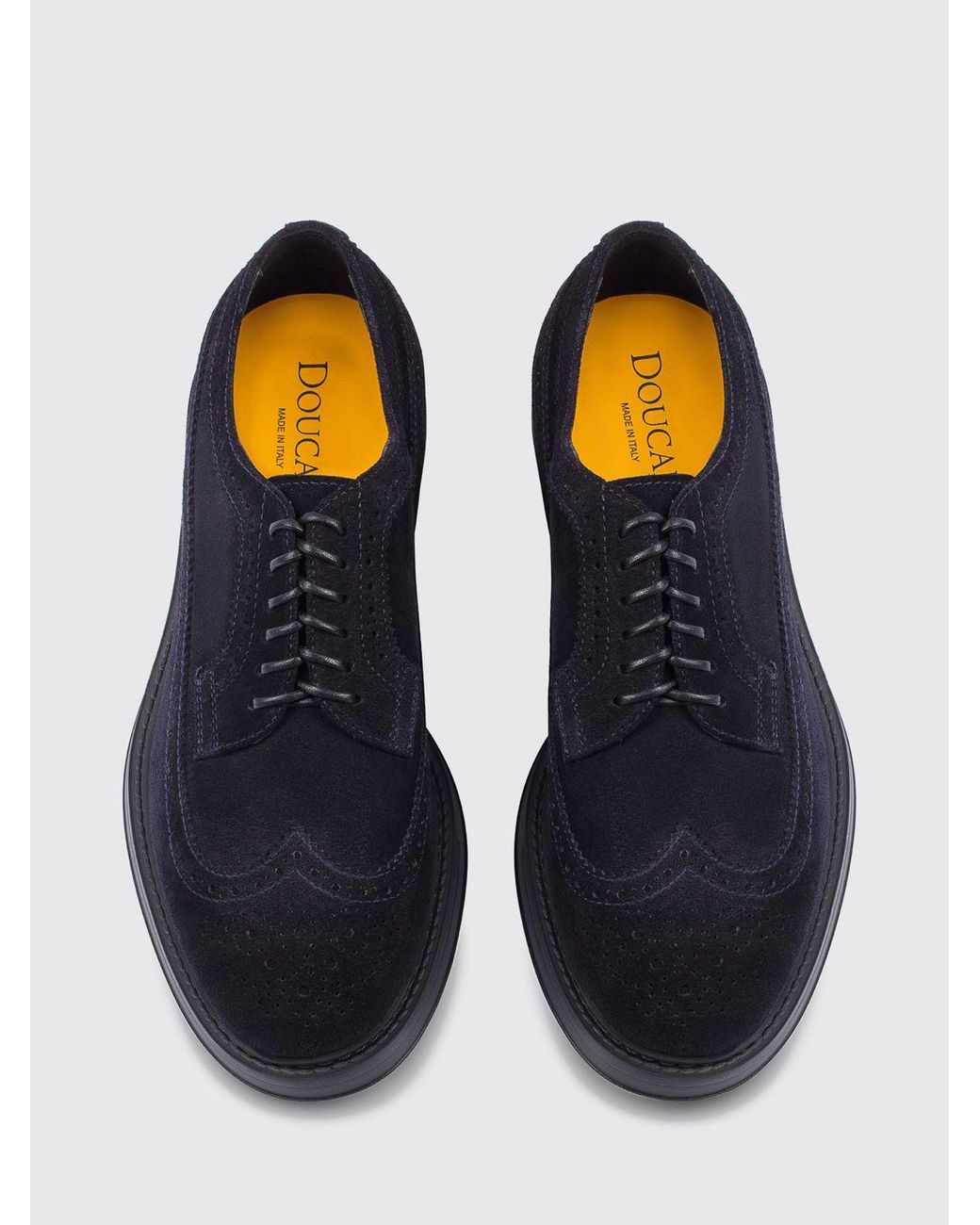 Doucal's Blue Suede Derby Shoes With Swallow-Tail Brogue Detailing for men