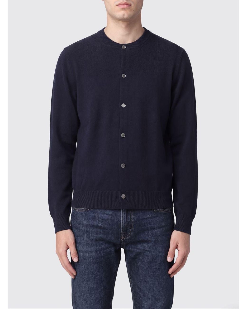 Comme des Garçons Blue Pure Lambswool Crewneck Cardigan for men