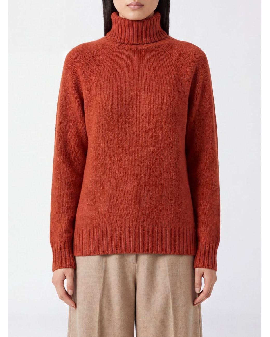 Drumohr Red Lambswool Turtleneck Jumper With Dropped Shoulders