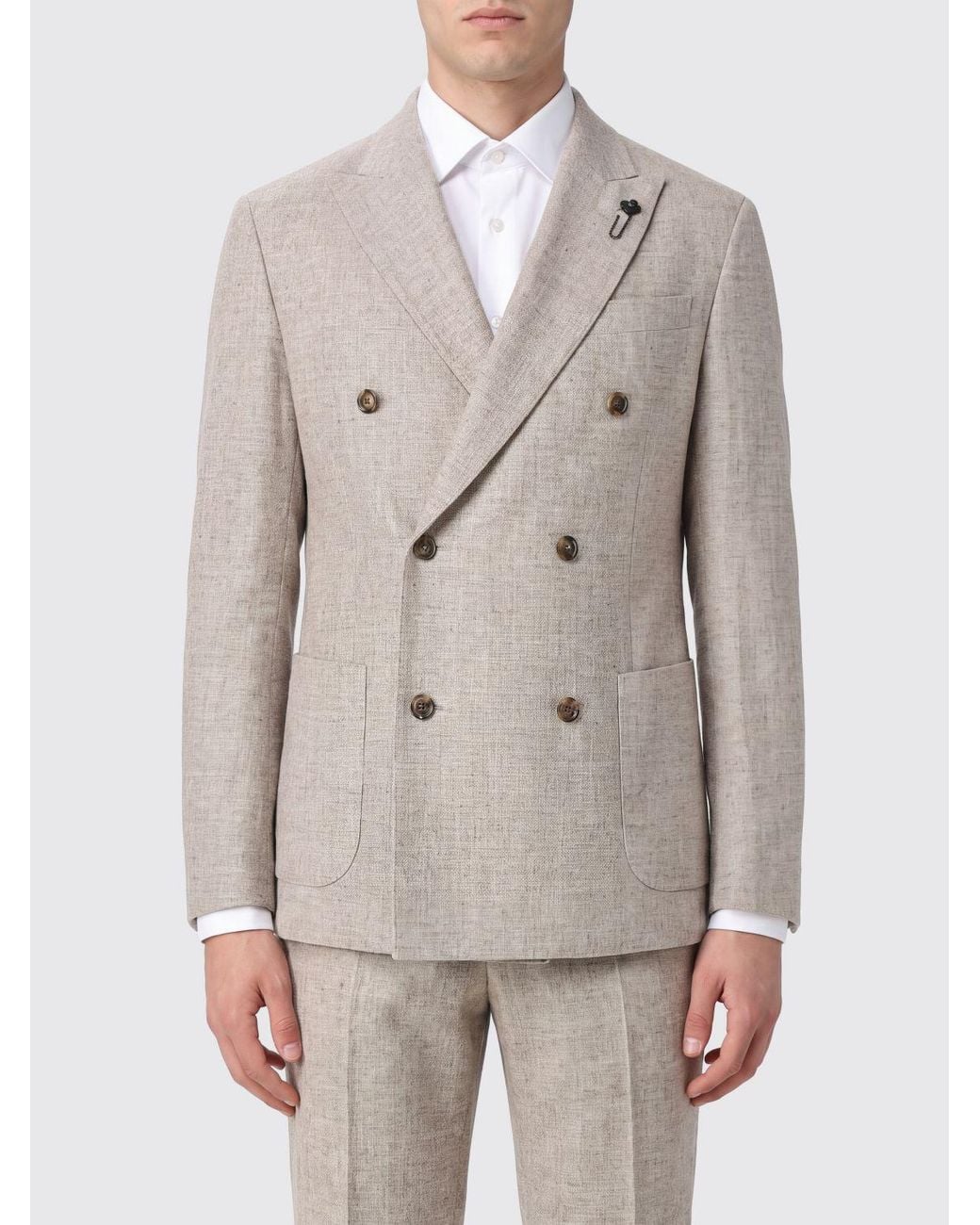 Lardini Gray Double-Breasted Virgin Wool Blazer With Peak Lapels for men