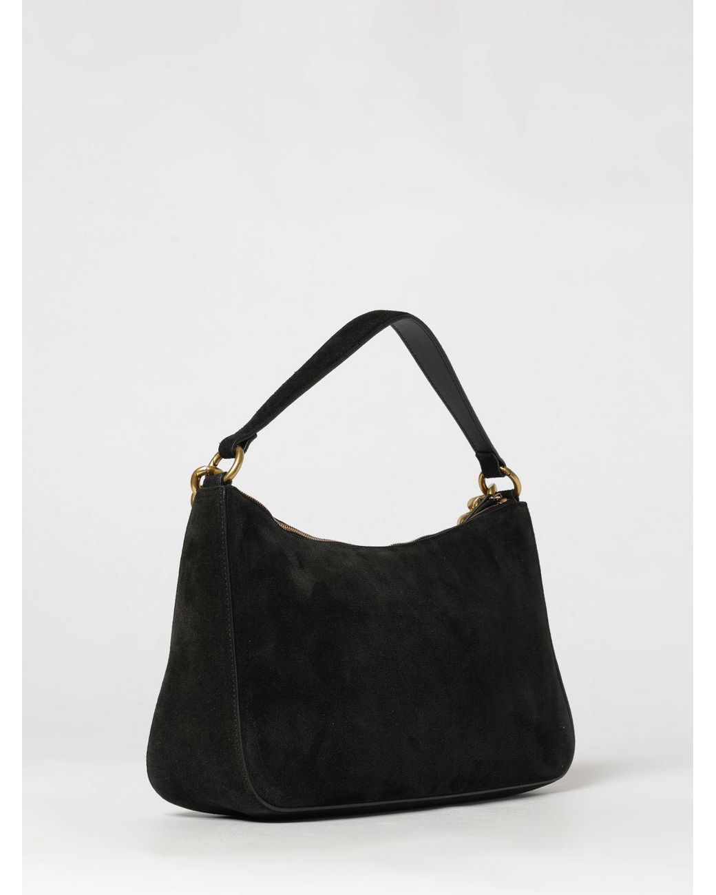 Twinset Black Liliane Suede Shoulder Bag With Metal Mesh Details