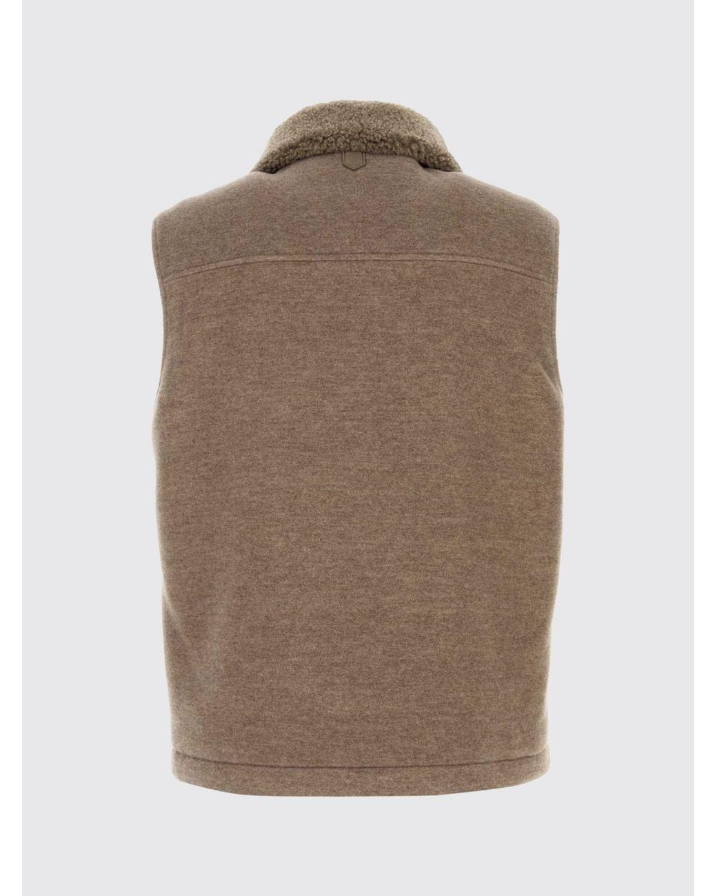 Canali Natural Padded Wool And Cashmere Gilet With Fur Collar for men