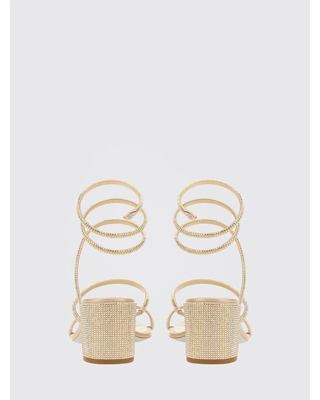 Rene Caovilla Natural Cleo Satin Sandals With Rhinestones