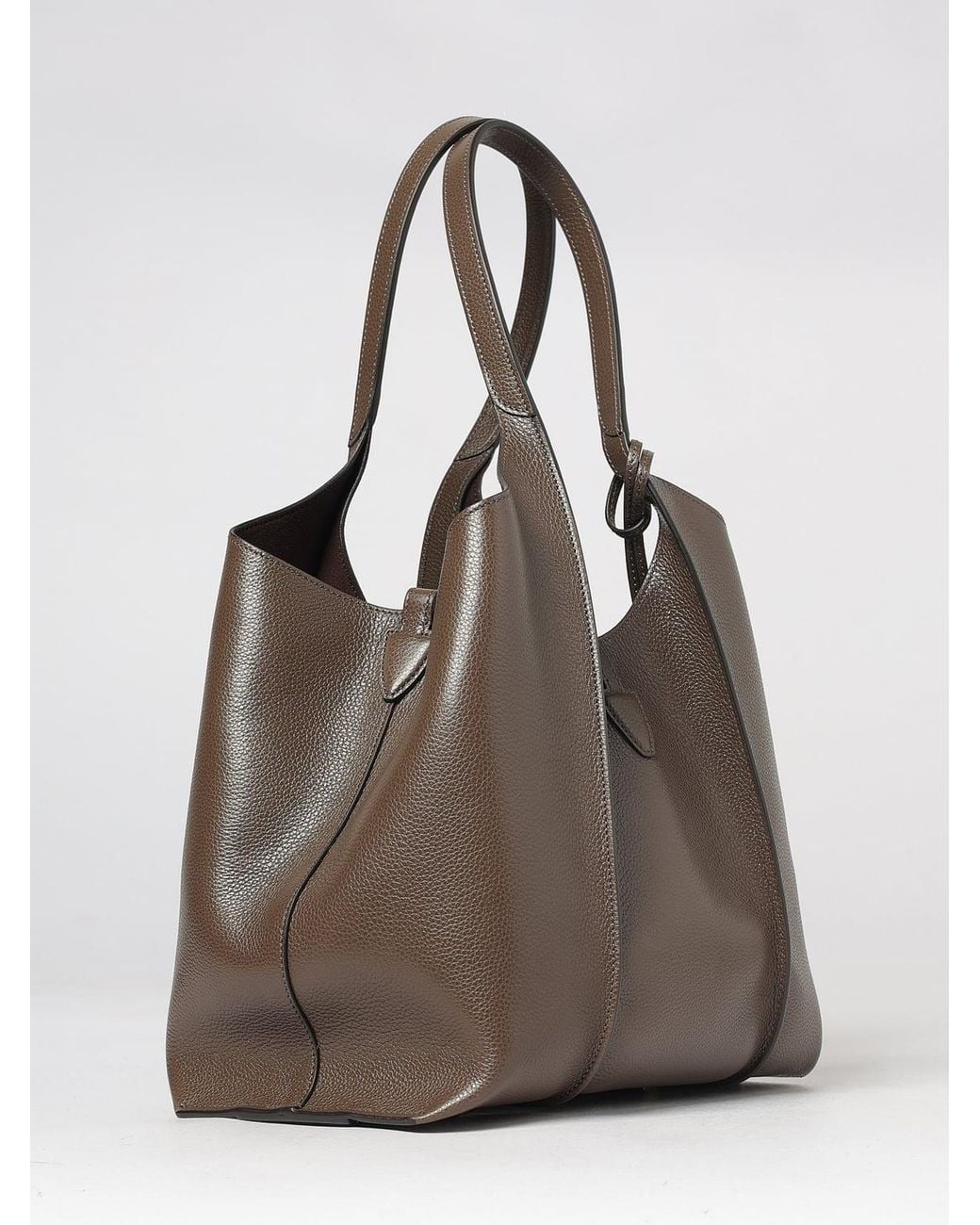 Tod's Brown T Timeless Grained Calfskin Shoulder Bag With Double Handle