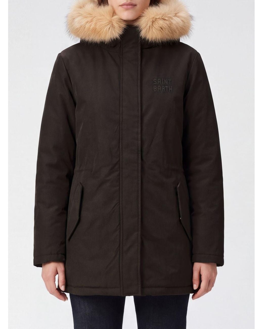 Mc2 Saint Barth Black Brenna Padded Parka With A Shearling Hood