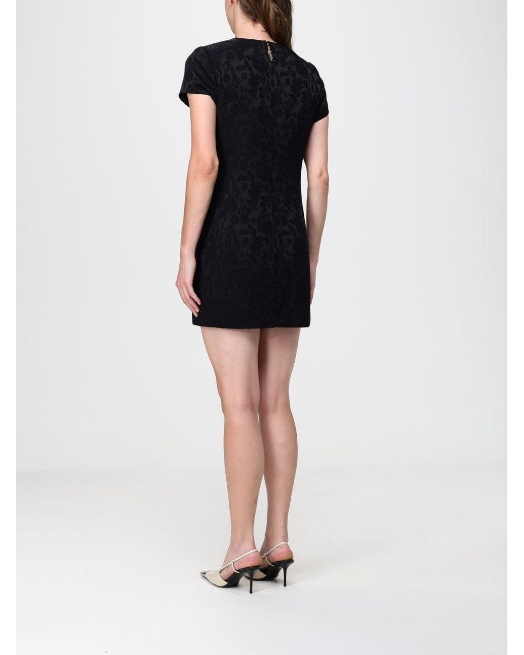 Saint Laurent Black Floral Print Cotton Blend Mini Sheath Dress