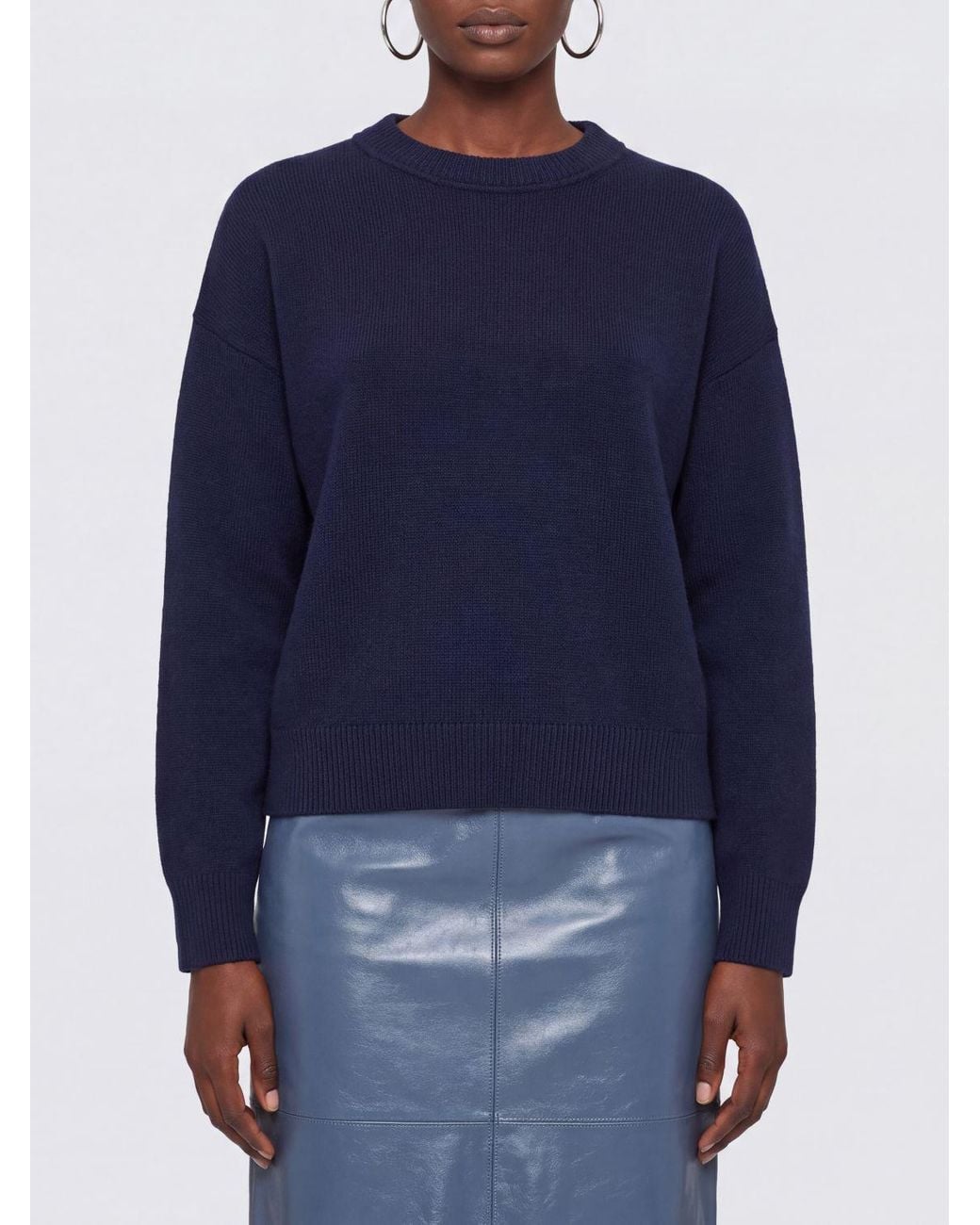 Mrz Blue Dropped Shoulder Virgin Wool And Cashmere Crewneck Jumper