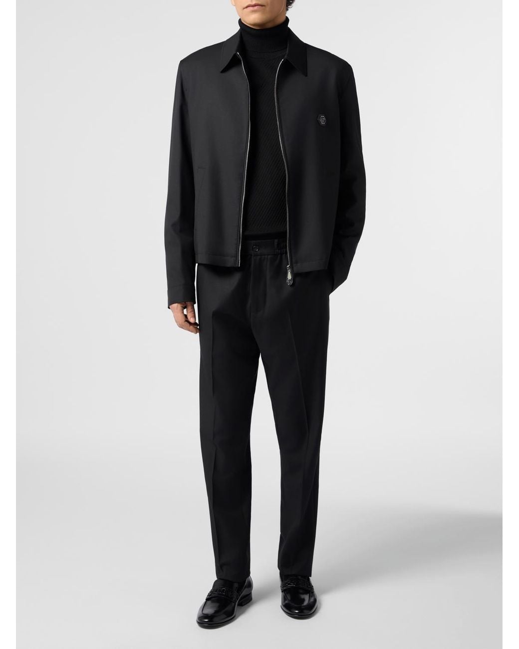 Philipp Plein Black Hexagon Monogram Wool Blend Shirt Jacket for men