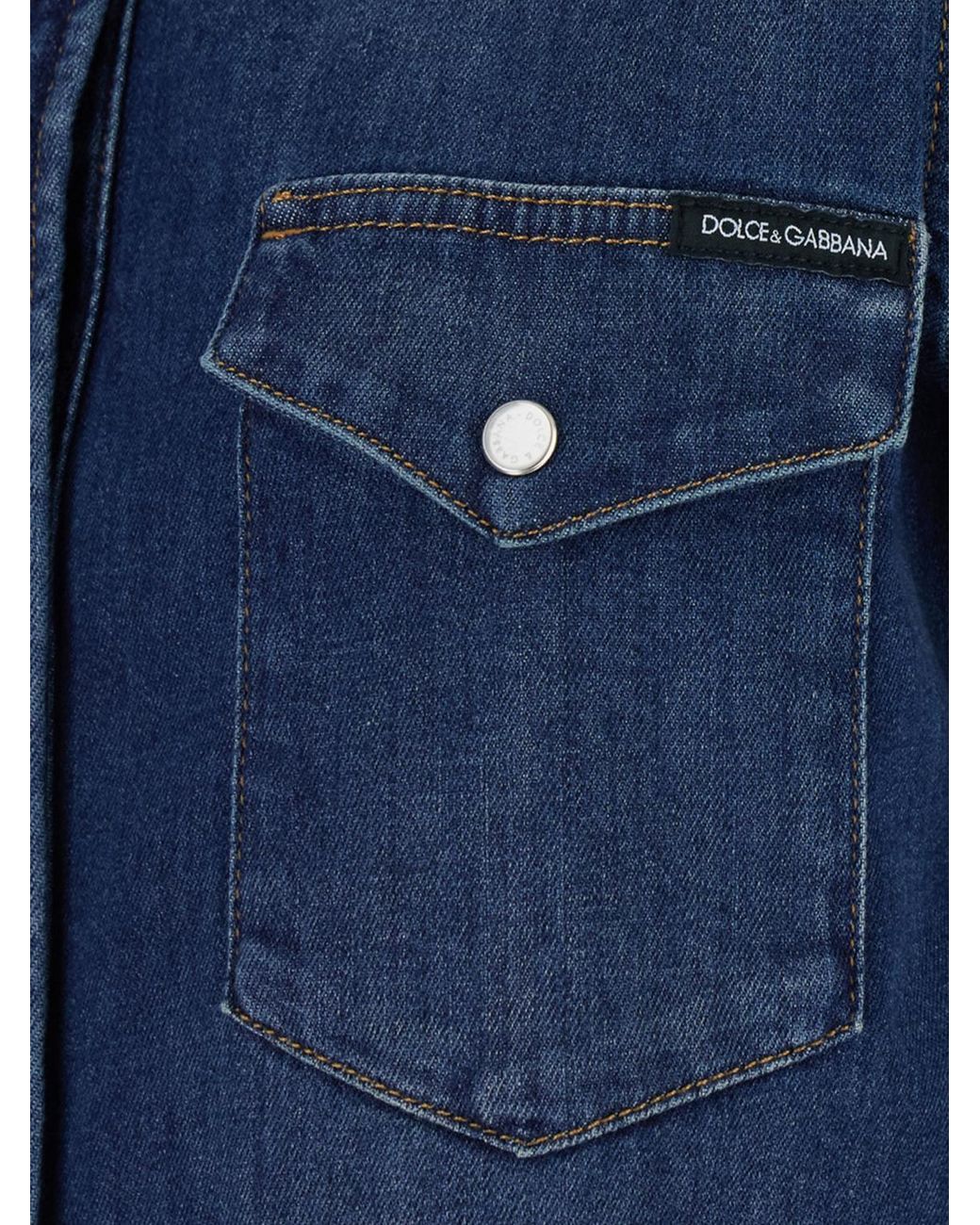 Dolce & Gabbana Blue Dolce &Amp Gabbana Cotton Denim Shirt With Flap Patch Pockets
