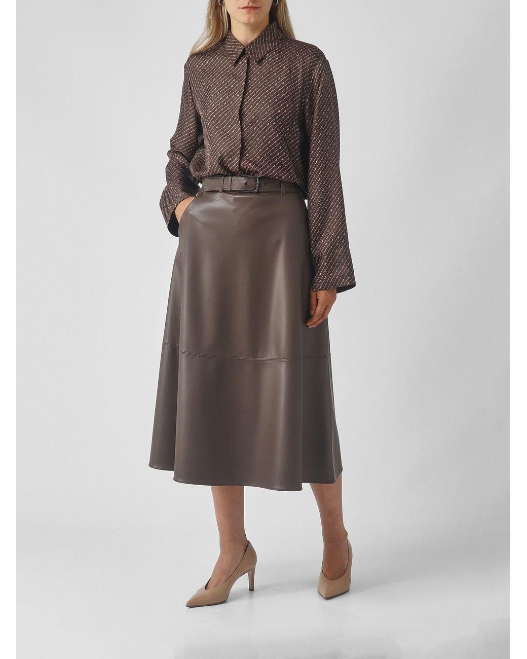 Max Mara Brown Pure Silk Shirt With All-Over Monogram Print