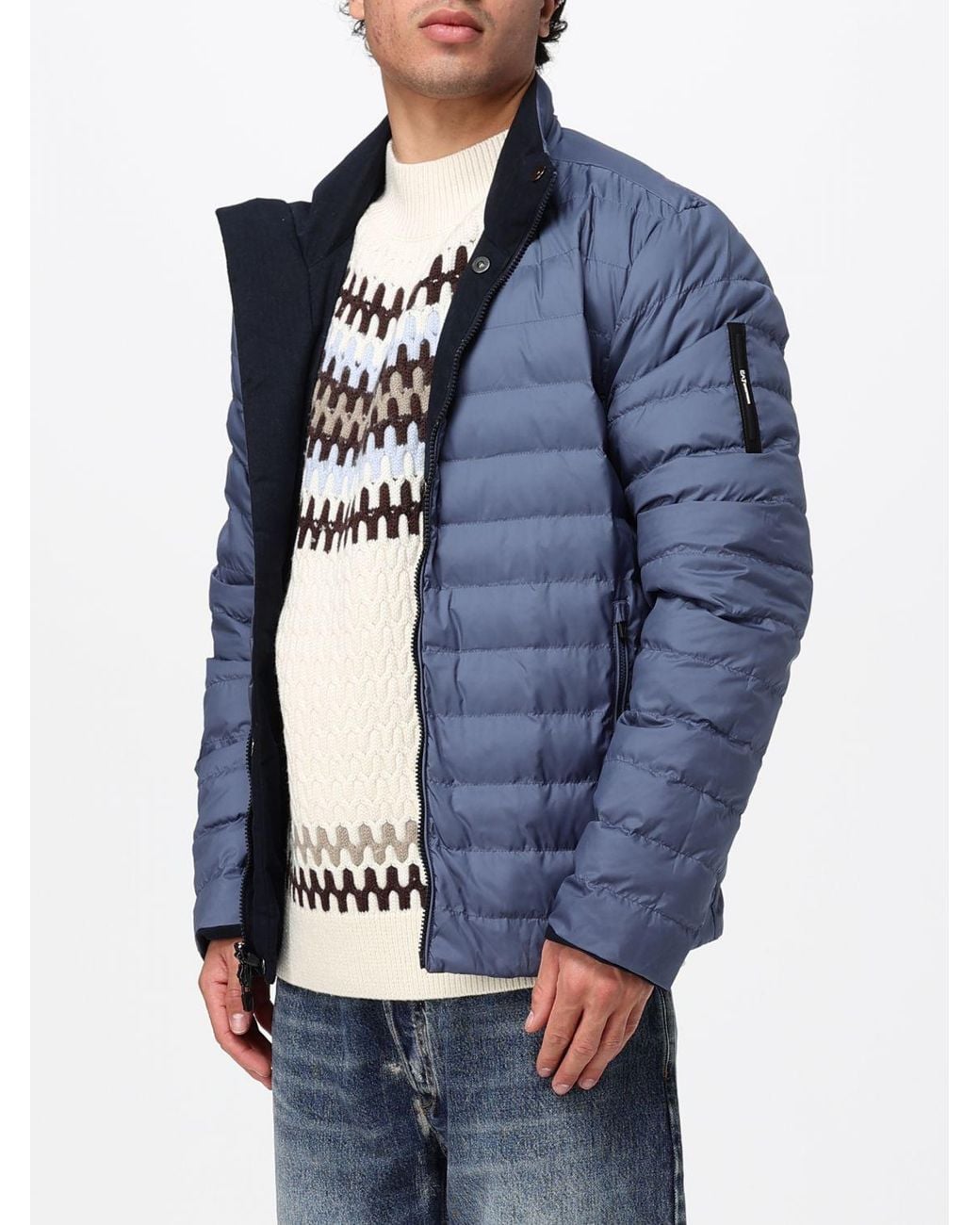 EA7 Blue Reversible Short Nylon Puffer Jacket With High Neck for men