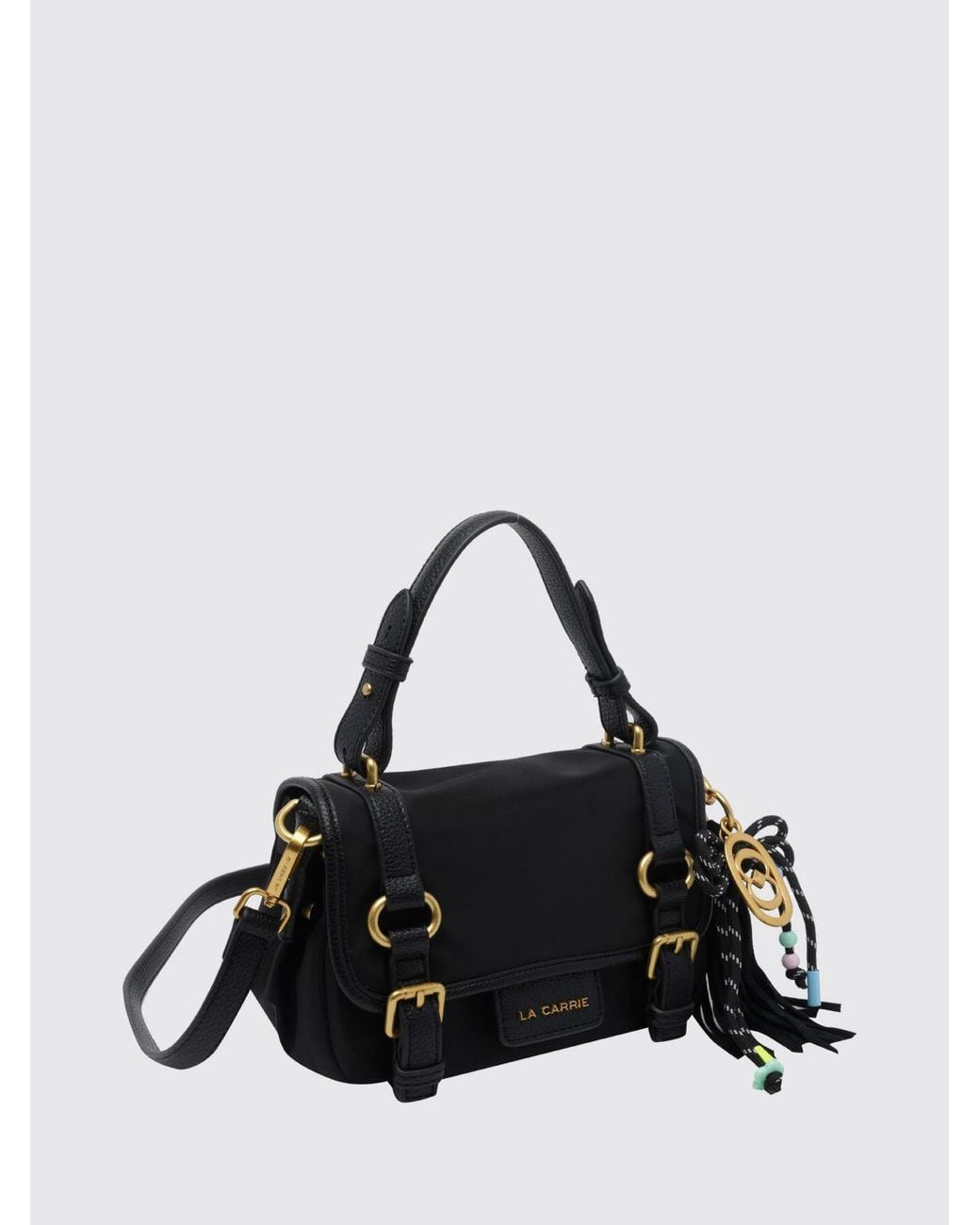 La Carrie Black Nylon Mini Handbag With Magnetic Flap Closure And Logo Charm