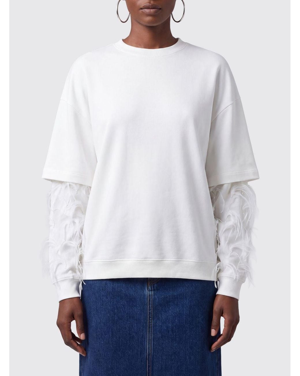 DARKPARK White Troy Long-Sleeved Cotton T-Shirt With Feather Application