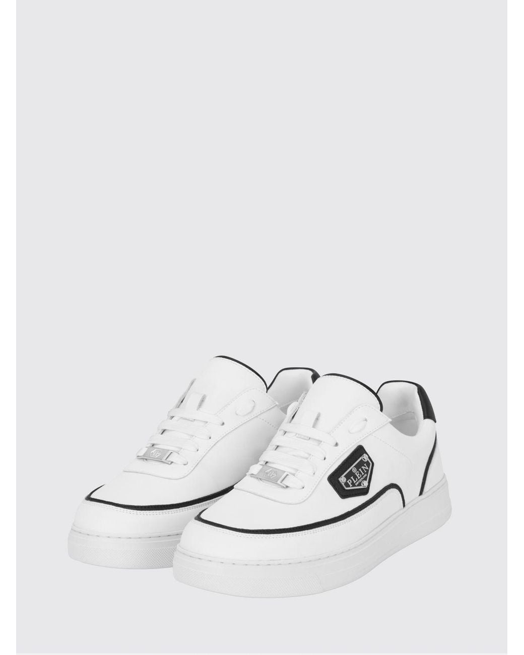 Philipp Plein White Two-Tone Leather Low-Top Trainers With Applied Logo for men