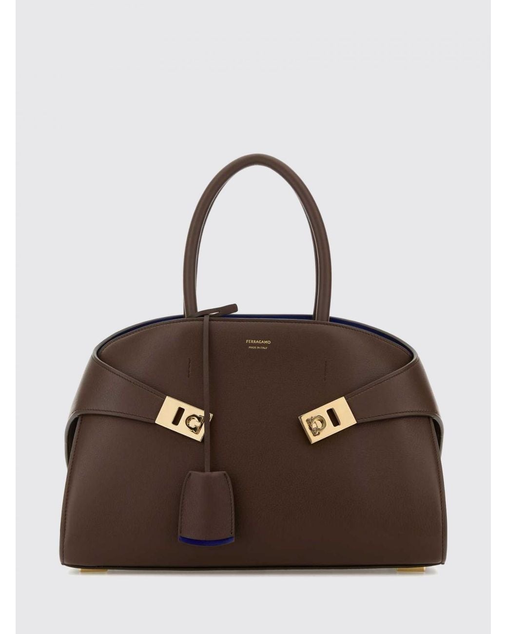 Ferragamo Brown Hug Calfskin Leather Tote Bag With Double Handles
