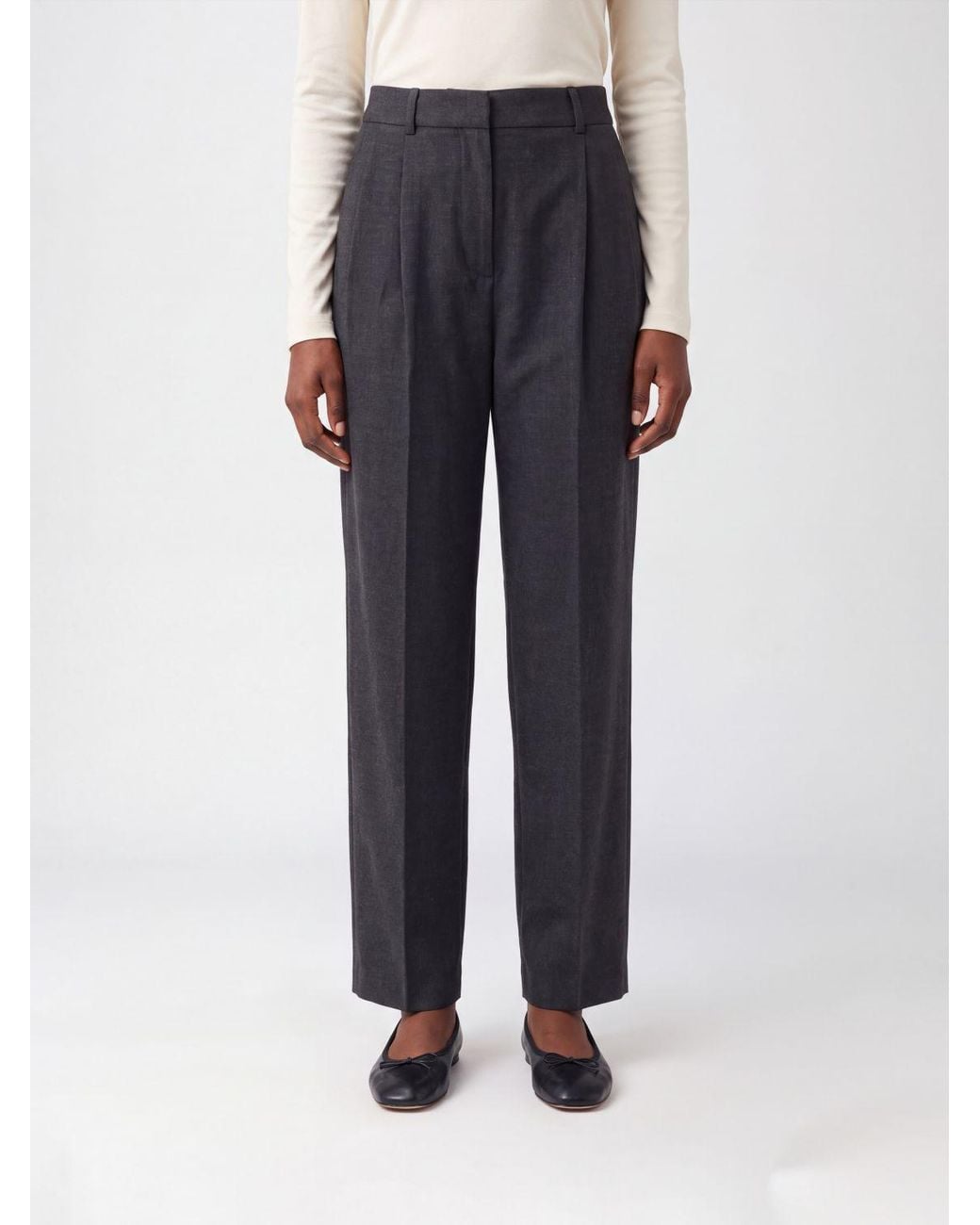 DUNST Blue Wide Leg Crêpe Tailored Trousers With Darts And Mid-Rise