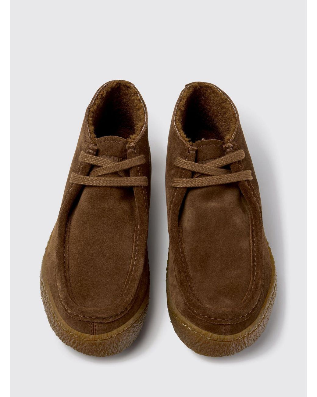 Camper Brown Peu Terreno Suede Desert Boots With Rear Logo And Low Heel