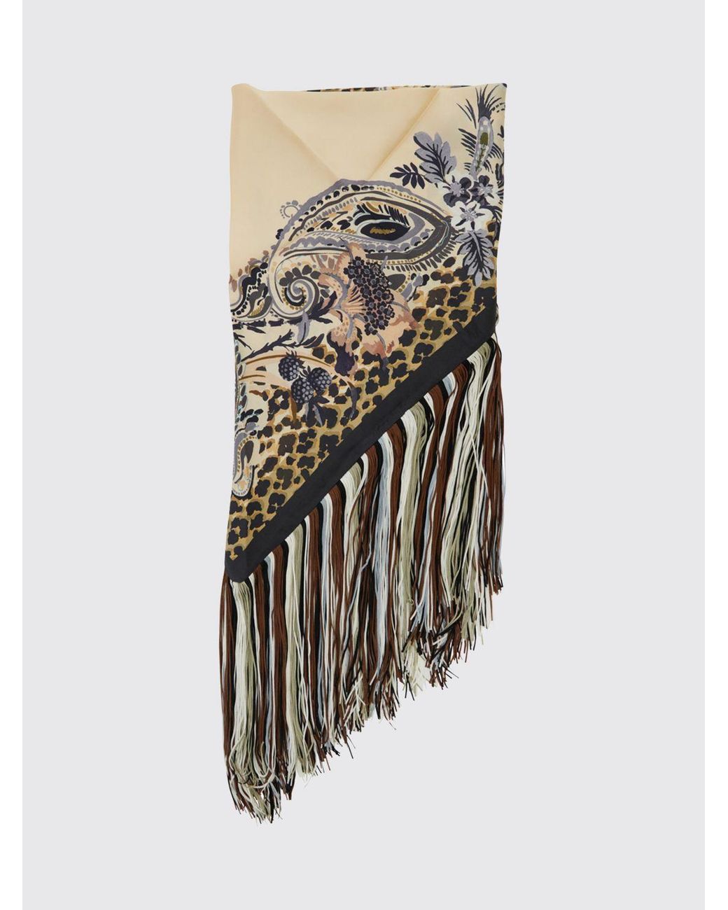 Etro White Paisley Print Pure Silk Scarf With Fringed Edges
