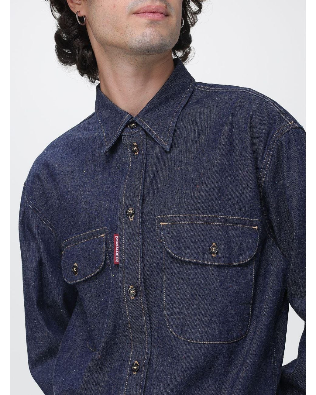 DSquared² Blue Casual Cotton Shirt With Flap Patch Pockets And Long Sleeves for men