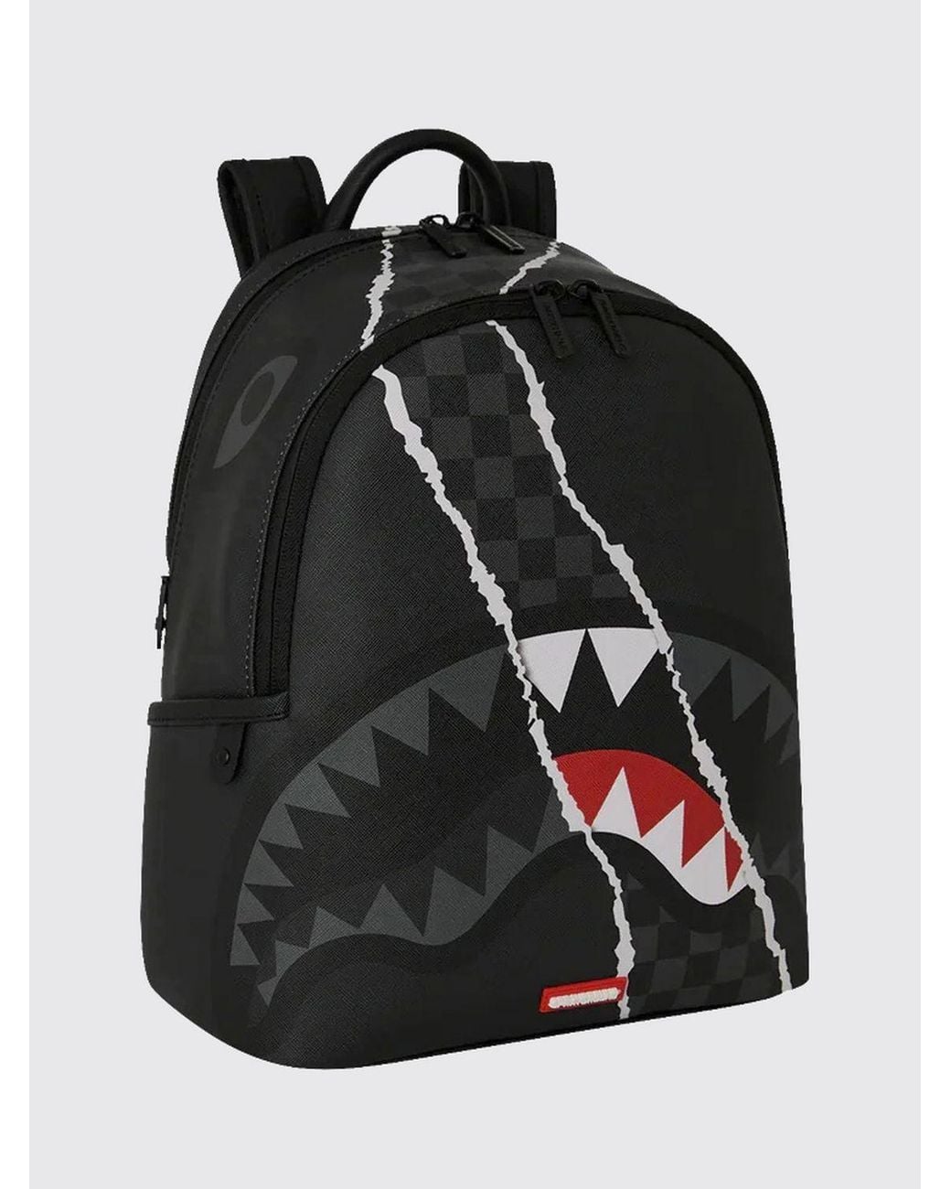 Sprayground Black Center Rip Revealing Check Print Pvc Backpack With Adjustable Shoulder Straps